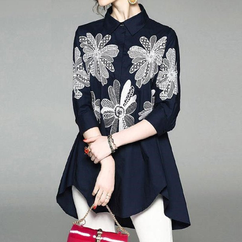 Embroidered Cotton Casual Long Sleeve Shirts & Tops
