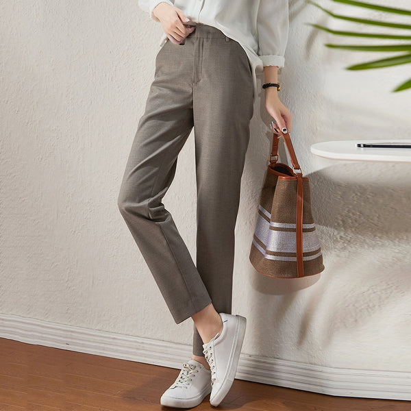Women Pockets Simple Cropped Suit Pants