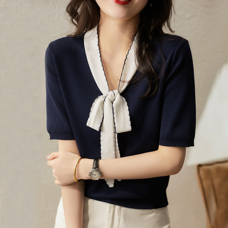 Cotton-Blend Elegant Half Sleeve Shirts & Tops