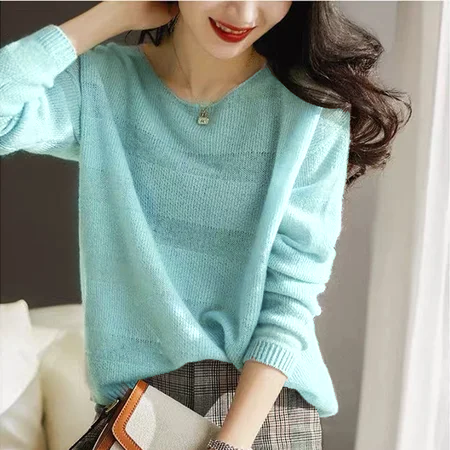 Cotton-Blend Long Sleeve Casual Shift Sweater