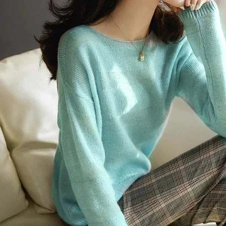 Cotton-Blend Long Sleeve Casual Shift Sweater