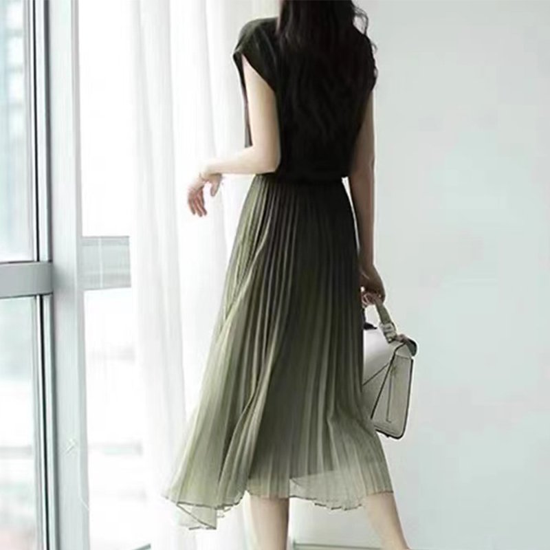 Chiffon Casual Pleated Short Sleeve Dresses