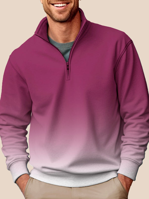 Holiday Casual Red Men's Gradient Stand Collar Half-Zip Sweatshirts Stretch Large Size Pullover Sweatshirts