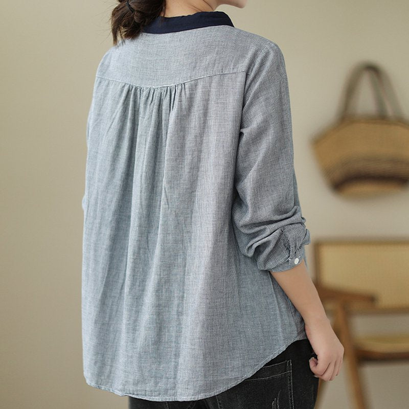 Cotton-Blend Casual Long Sleeve Shirts & Tops