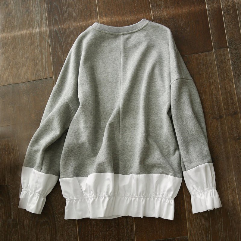 Gray Crew Neck Cotton-Blend Plain Long Sleeve Sweatshirt