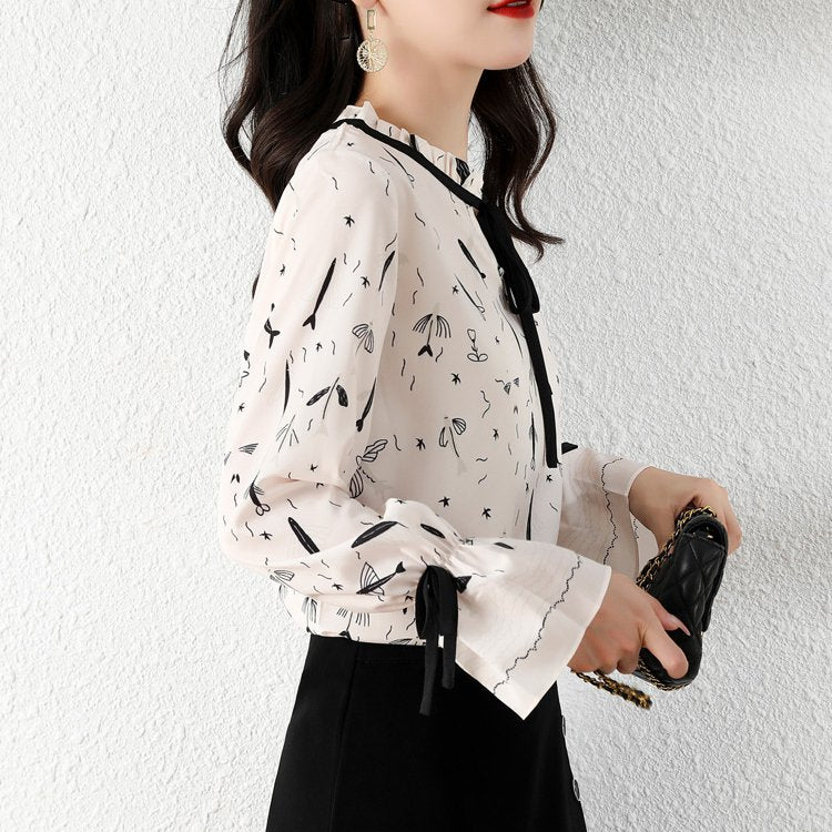 Flower Long Sleeve Floral Printed Shift Shirts & Tops
