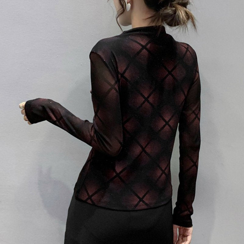Knitted Checkered/plaid Long Sleeve Casual Sweater