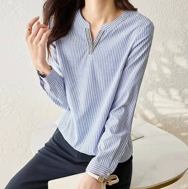Blue White Striped Casual Shift Shirts & Tops