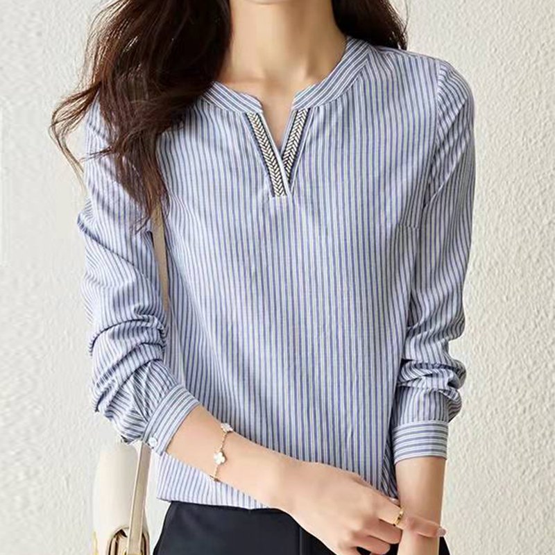 Blue White Striped Casual Shift Shirts & Tops