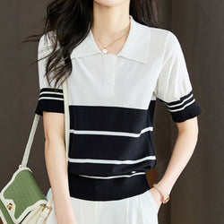 Cocoon Striped Knitted Casual Shirts & Tops
