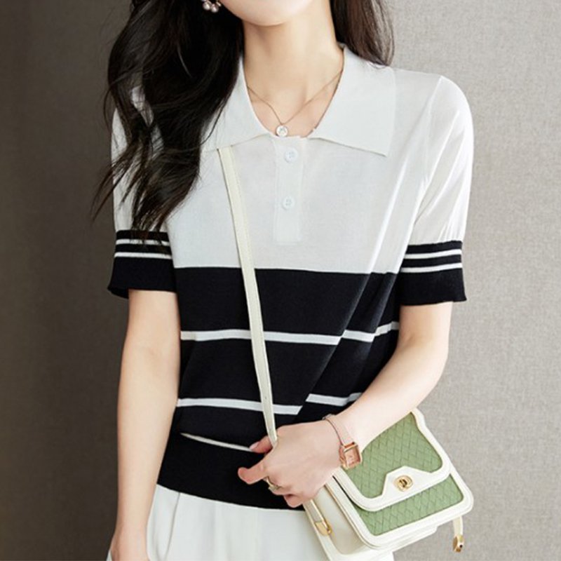 Cocoon Striped Knitted Casual Shirts & Tops