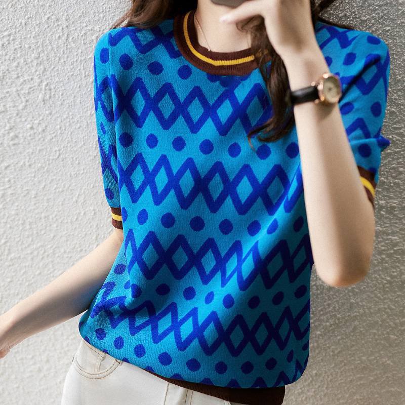 hort Sleeve Geometric Knitted Shirts