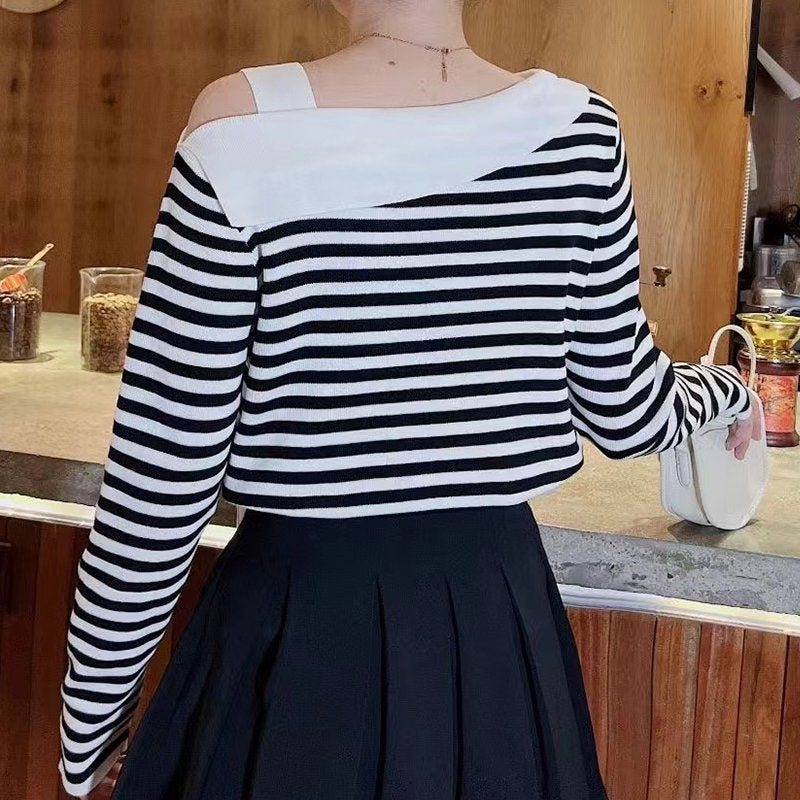 Shift Long Sleeve Knitted Striped Shirts & Tops