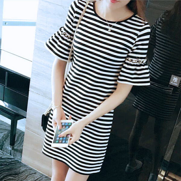 Stripe A-Line Striped Casual Dresses