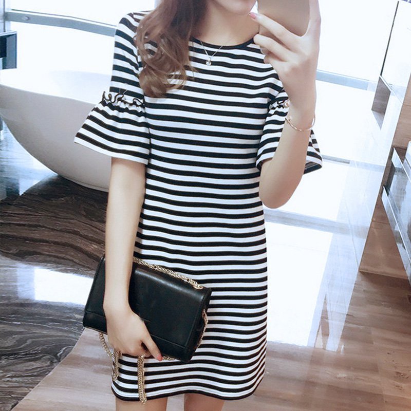 Stripe A-Line Striped Casual Dresses