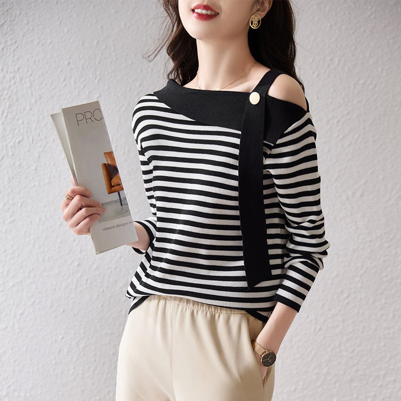 Shift Long Sleeve Knitted Striped Shirts & Tops