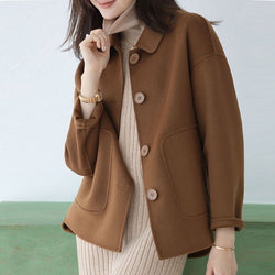 Women Holiday Solid Buttoned Solid Outerwear