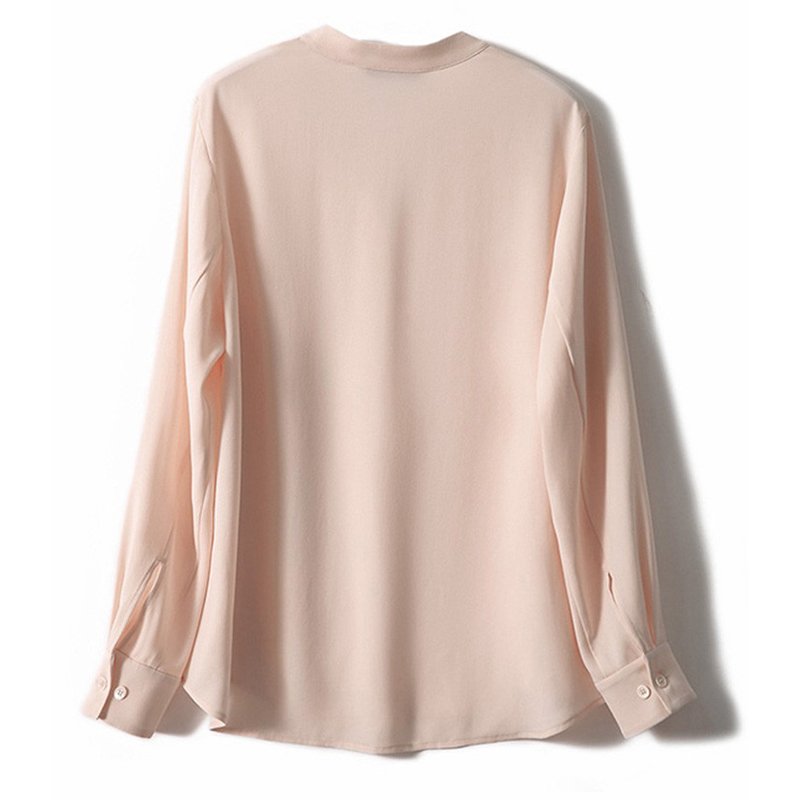 Women Long Sleeve V neck Solid Buttoned Shirts & Tops