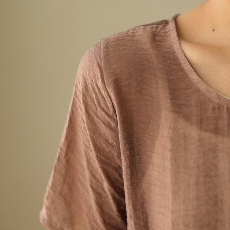 Brown Short Sleeve Plain A-Line Shirts & Tops