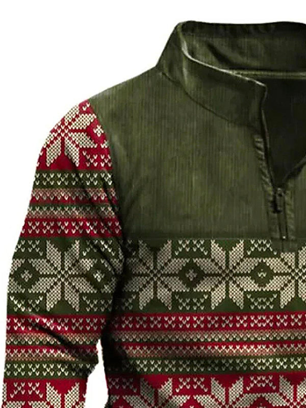 Men's Christmas Snowflake Print Quarter-Zip Stand Collar Sweatshirt