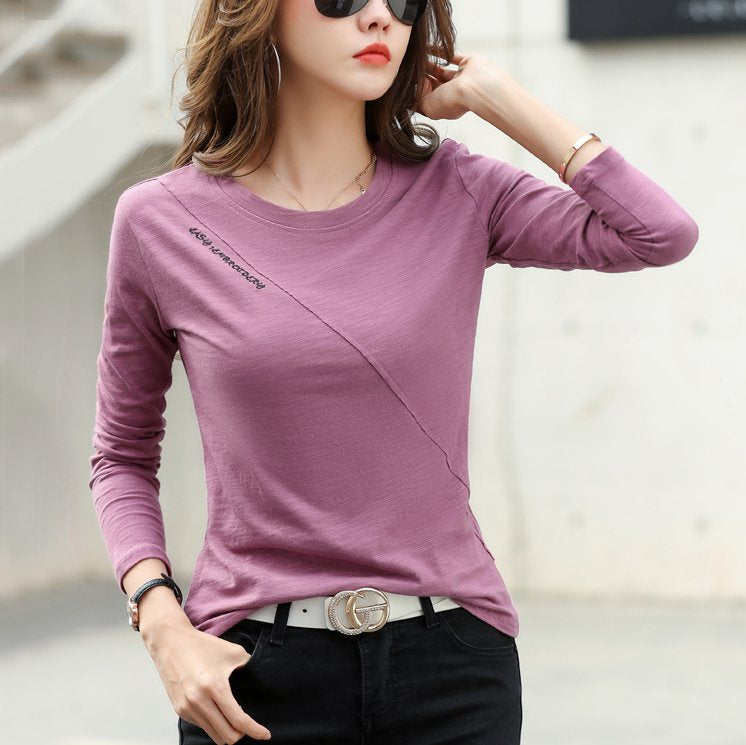 Letter Long Sleeve Casual Cotton-Blend Shirts & Tops