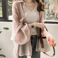 Balloon Sleeve Striped Casual Shirts & Tops