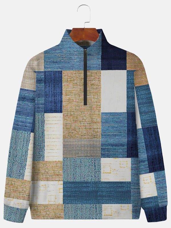 Men's Geometric Print Stand Collar Zipper Sweatshirt