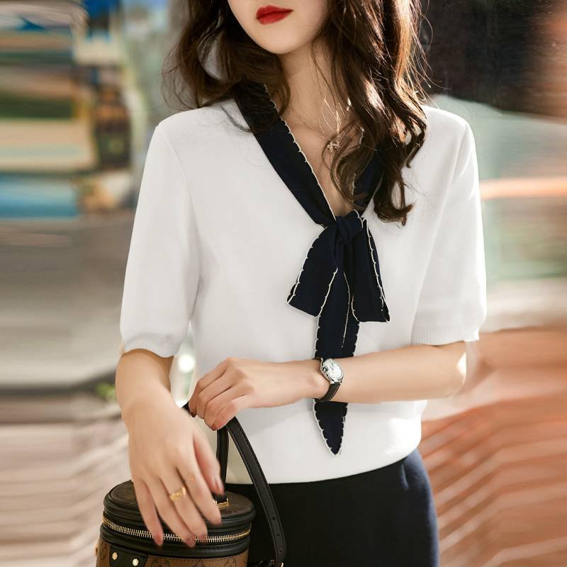 Cotton-Blend Elegant Half Sleeve Shirts & Tops
