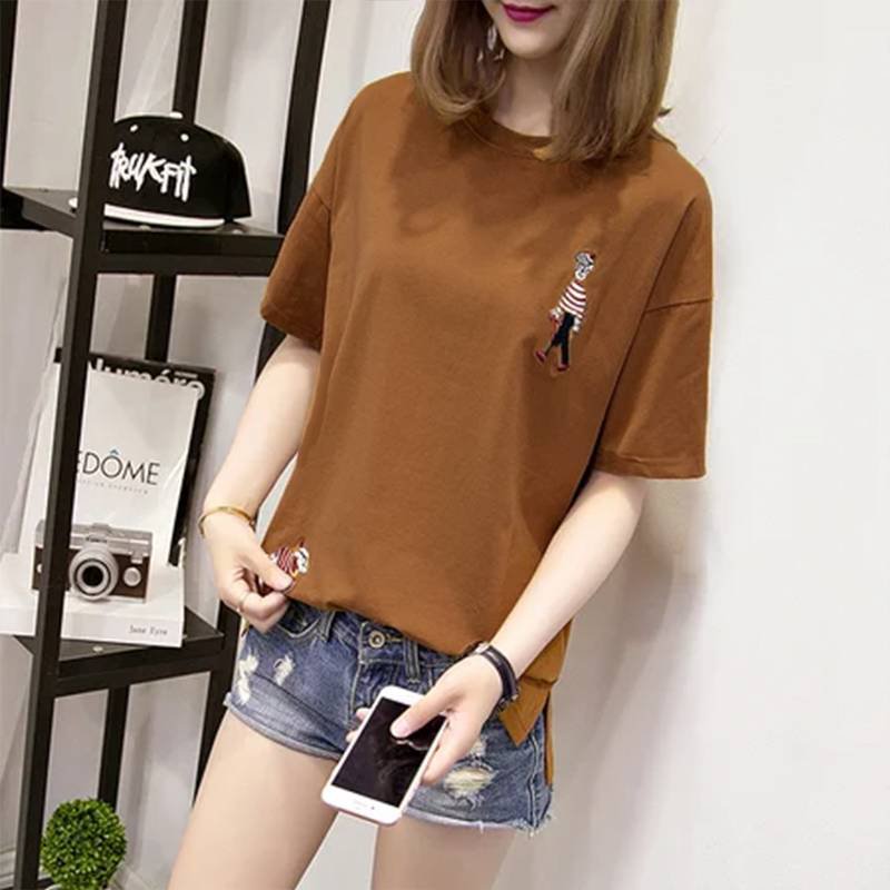 Cartoon Embroidered Shift Casual Shirts & Tops