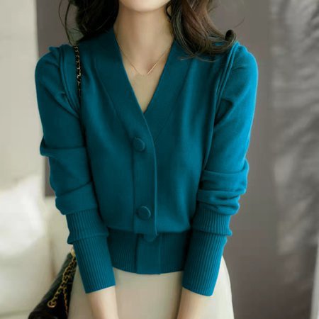 Blue Long Sleeve Shift Knitted Sweater