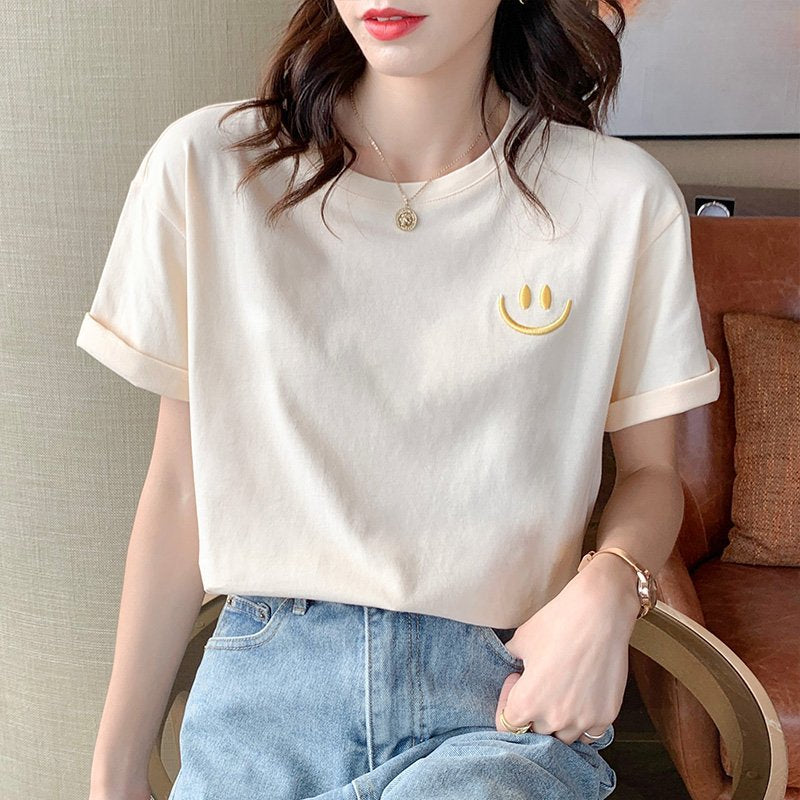 Women Short Sleeve Casual Solid Shirts & Tops