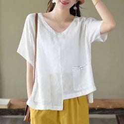 Casual Plain Shift Cotton-Blend Shirts & Tops