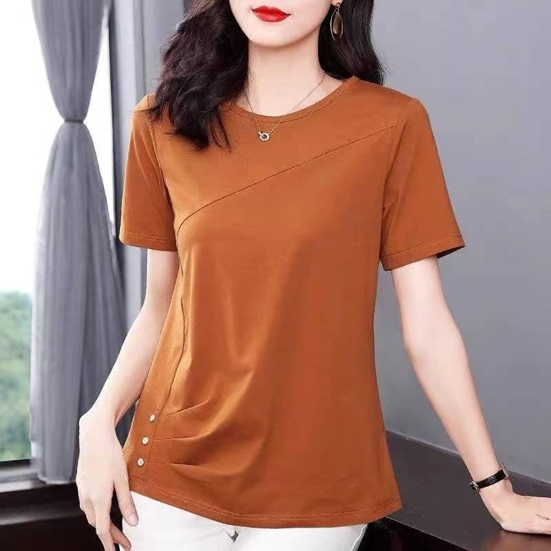 Casual Cotton-Blend Shift Plain Shirts & Tops