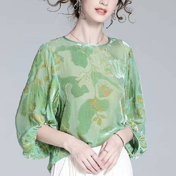 Beautyelly Floral 1 Lightgreen Women Blouses Casual Polyester Blouses
