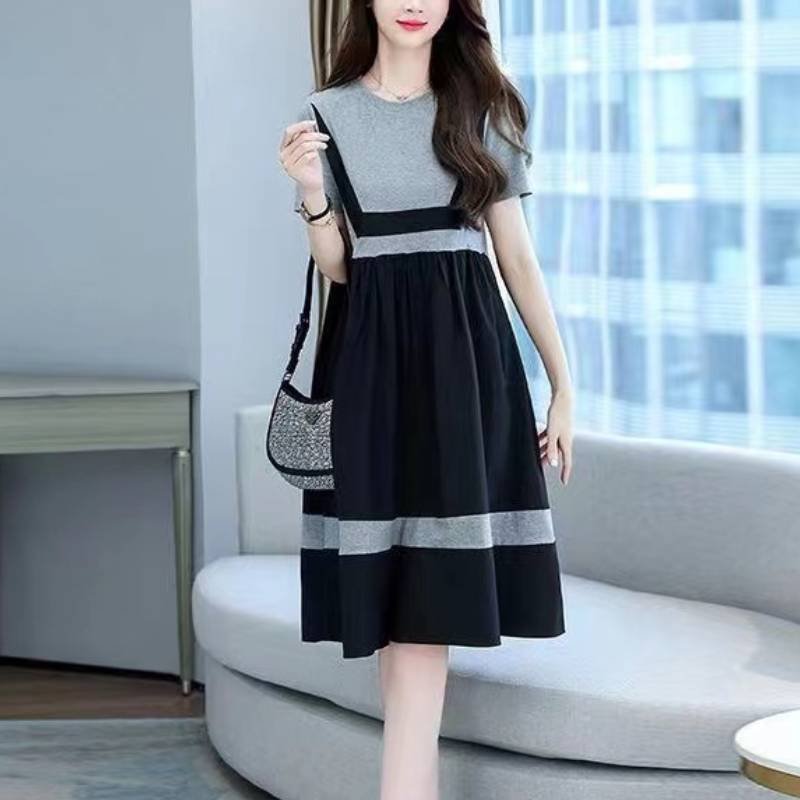Patchwork Short Sleeve Casual Dresses