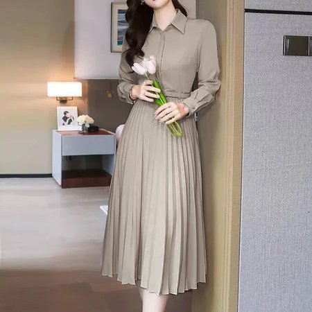 Women Long Sleeve Ruched Solid Elegant Dresses