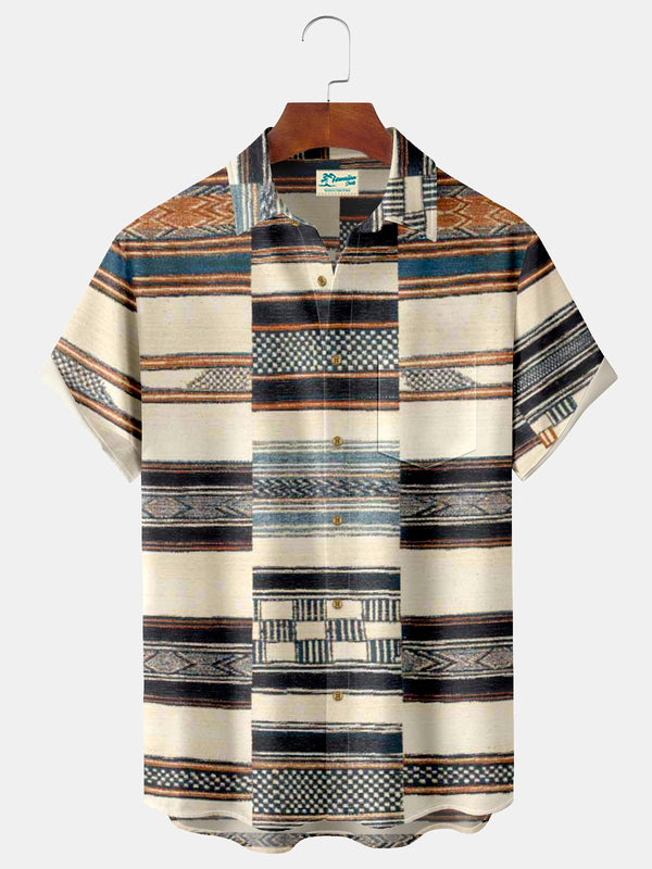 Geometry Print Beach Men's Hawaiian Oversized Shirt with Pockets