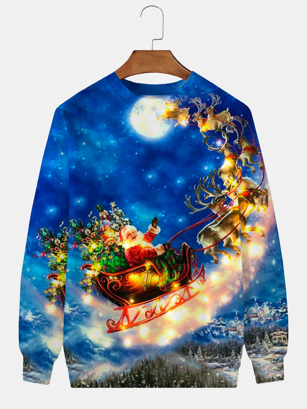 Men's Christmas Santa Claus Ski Print Crew Neck Sweatshirt