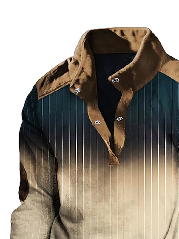 gradient striped stand-up collar button basic sweatshirt outdoor camping warm sweatshirt