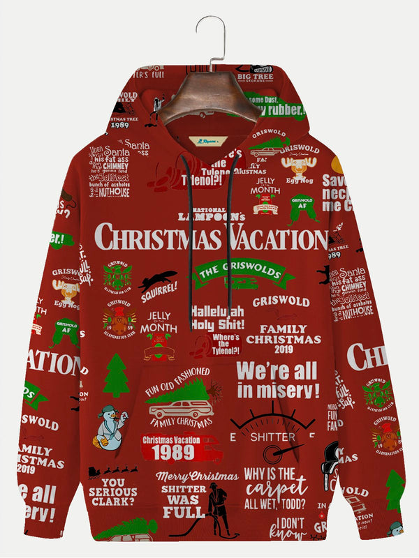Men's Christmas Movie Poster Printed Drawstring Hooded Sweatshirt