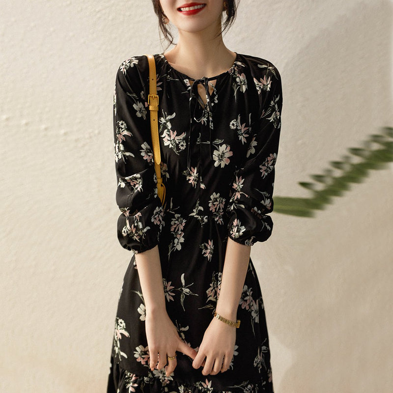 As Picture A-Line Printed Floral Long Sleeve Dresses