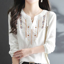 White Casual Embroidered Shirts & Tops