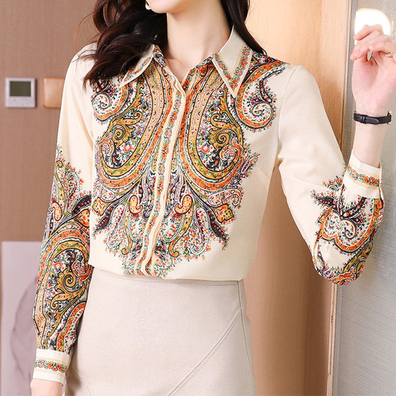 Flower Long Sleeve Casual Printed Shift Shirts & Tops
