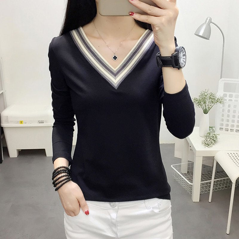 Cotton-Blend Long Sleeve Casual Striped Shirts & Tops