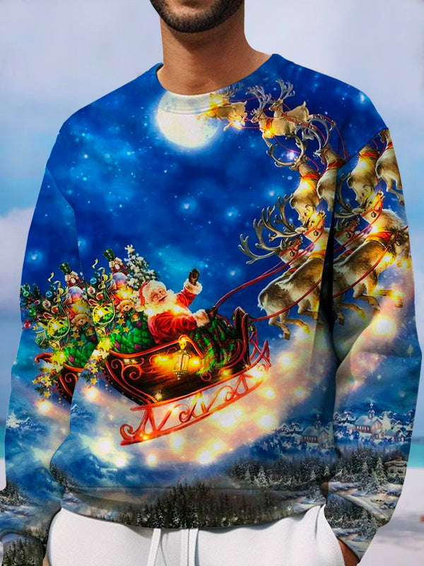 Men's Christmas Santa Claus Ski Print Crew Neck Sweatshirt