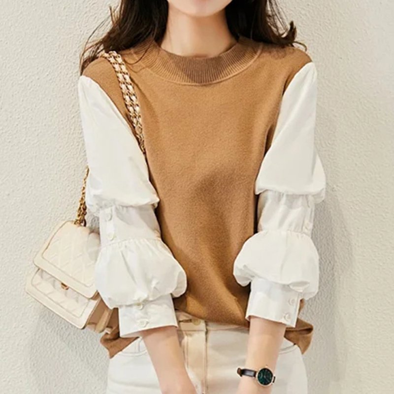 Casual Knitted 3/4 Sleeve Shirts & Tops