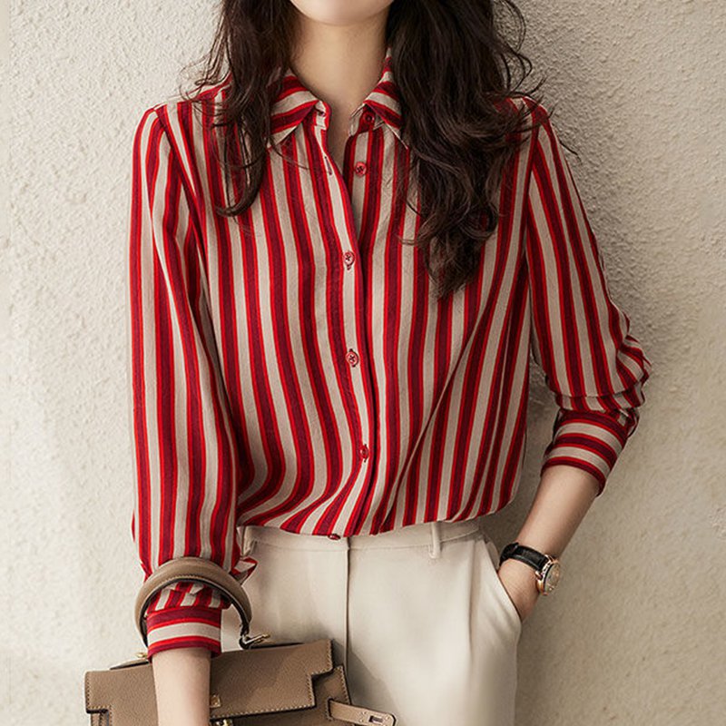 Red Striped Casual Shift Shirts & Tops