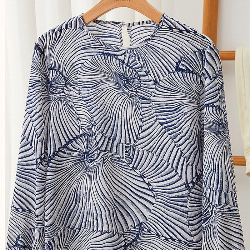 Blue Geometric Long Sleeve Printed Shift Shirts & Tops