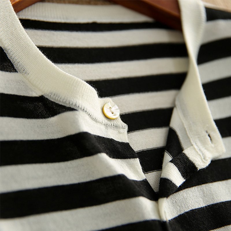 Striped Knitted Short Sleeve Shirts & Tops