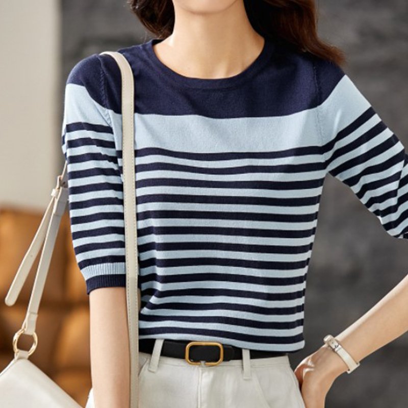 Blue Knitted Cocoon Casual Shirts & Tops
